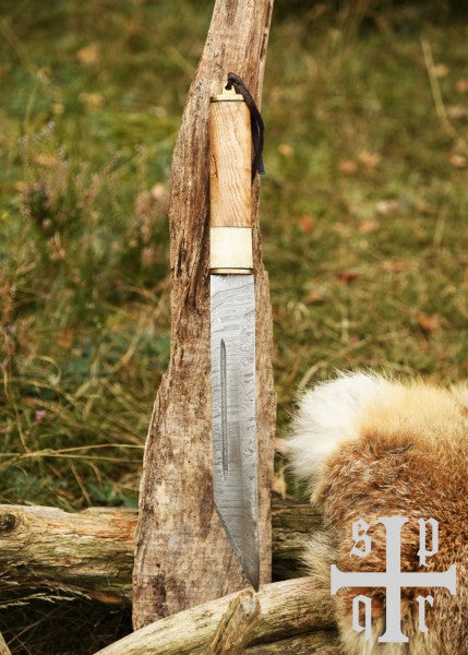 Skramasax, sax en acier damassé avec manche en bois/en os