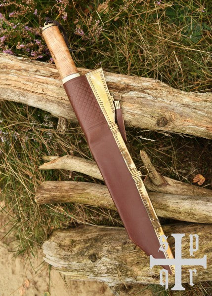 Skramasax, sax en acier damassé avec manche en bois/en os