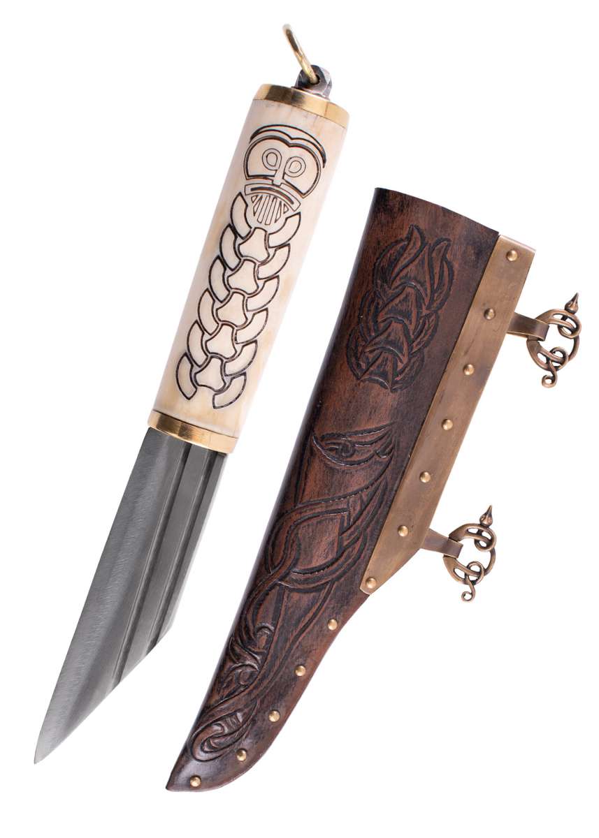 Petit sax viking, manche en os avec motif nordique