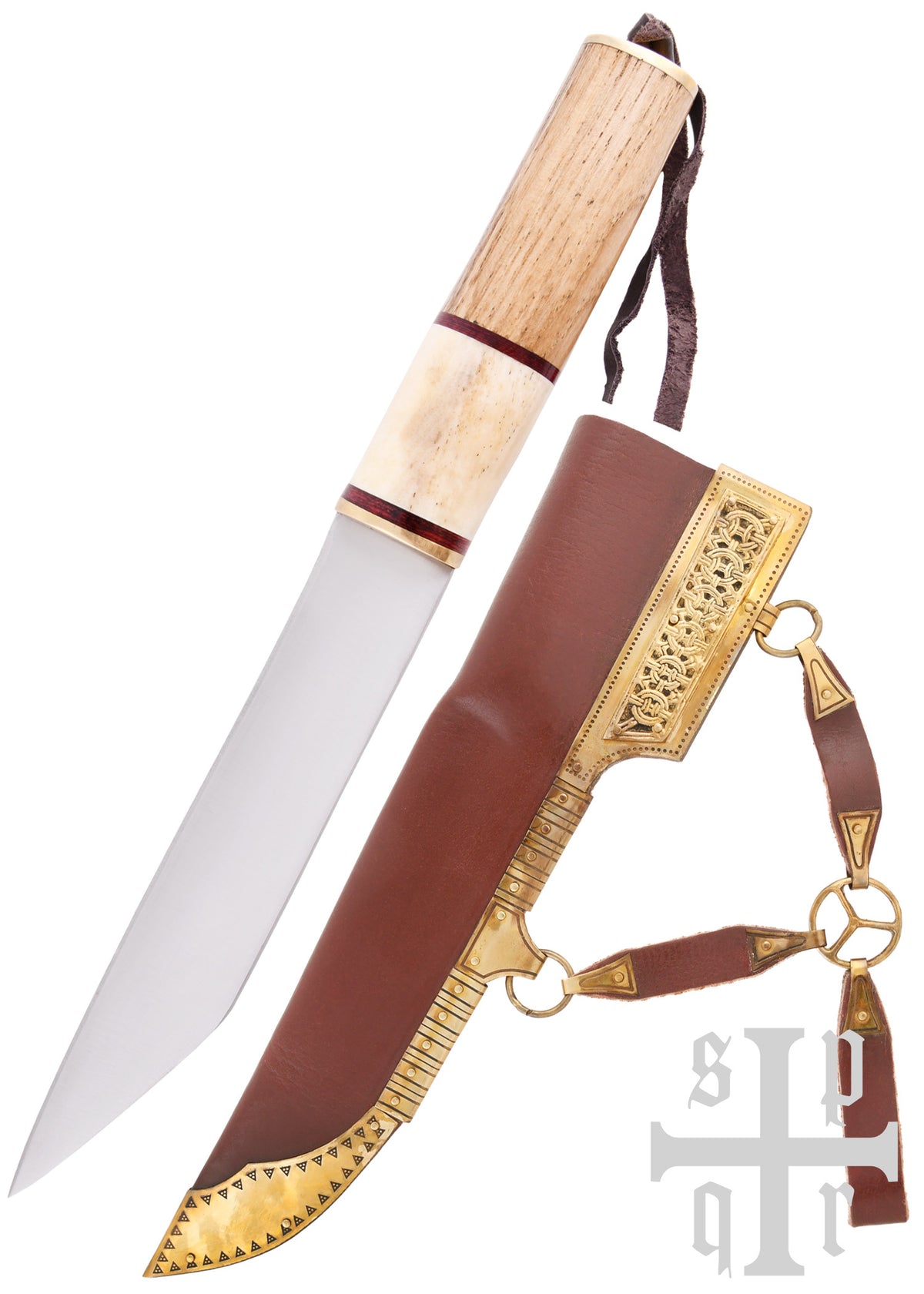 Sax viking broken back en acier carbone avec fourreau en cuir