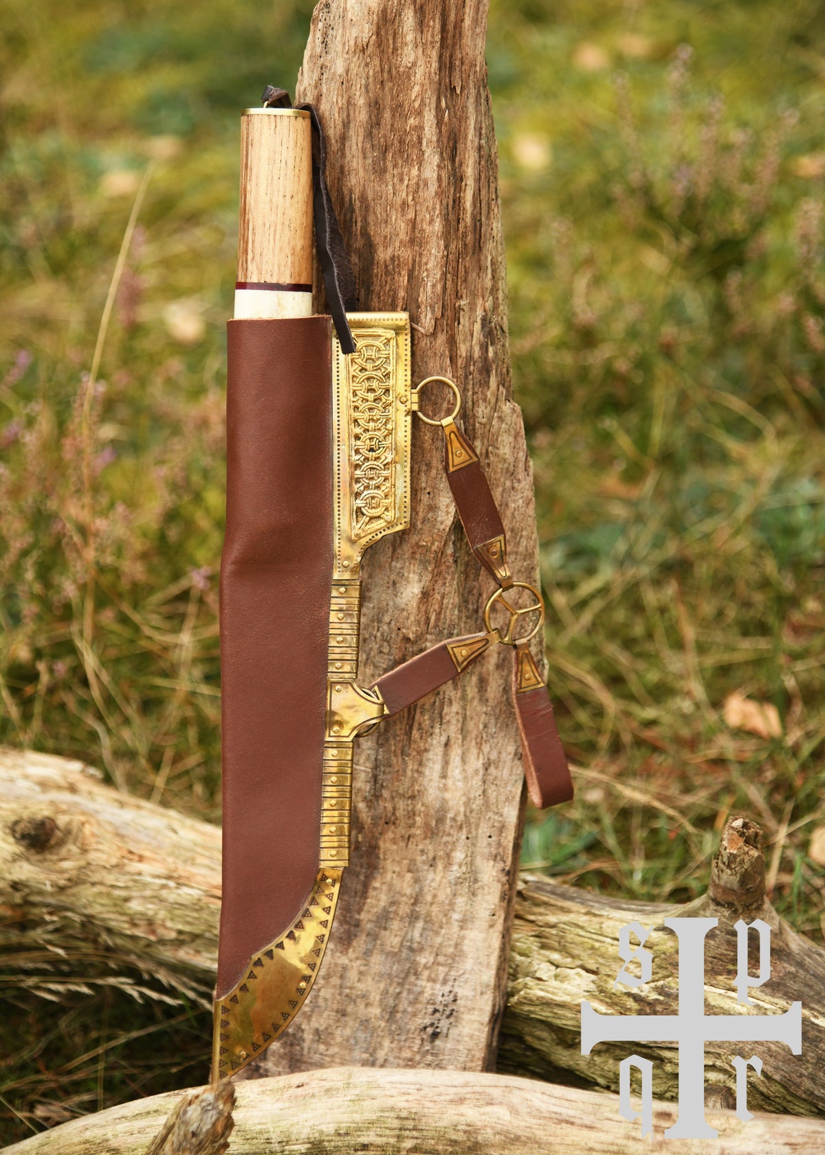 Sax viking broken back en acier carbone avec fourreau en cuir