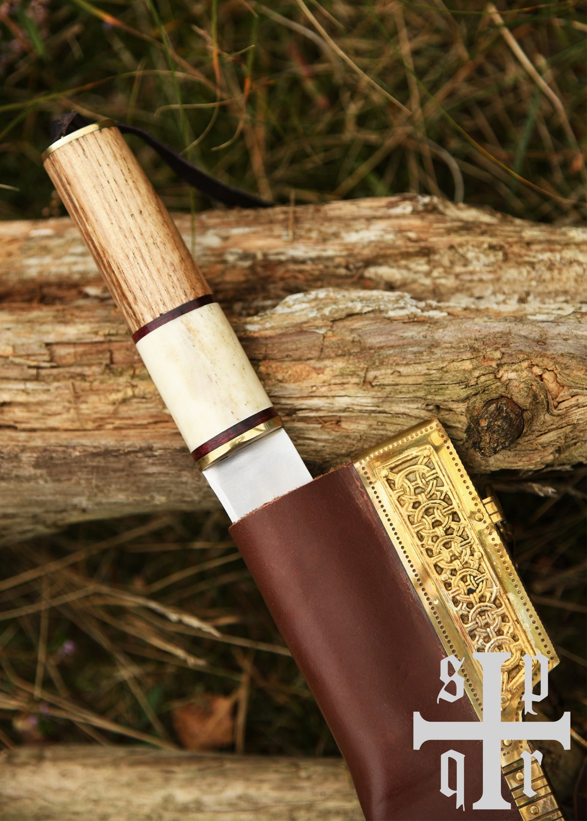 Sax viking broken back en acier carbone avec fourreau en cuir