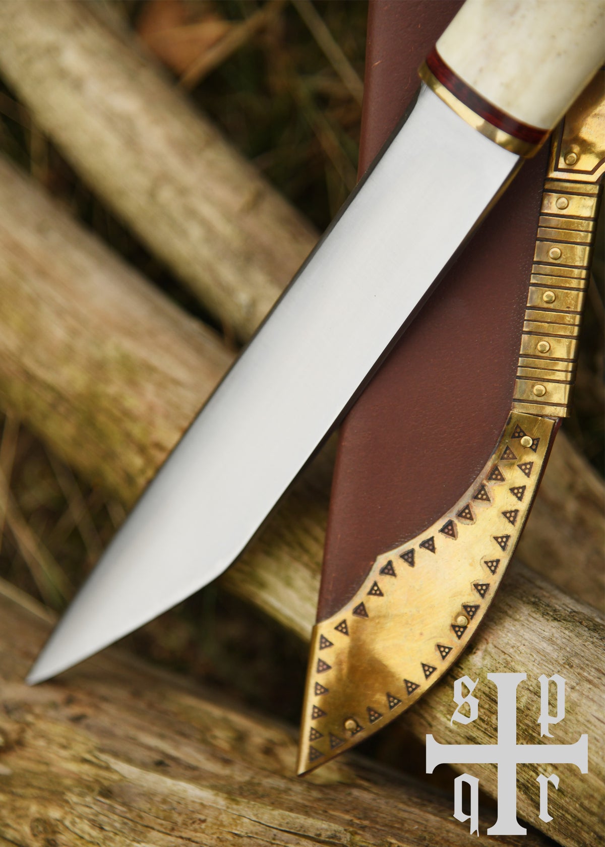Sax viking broken back en acier carbone avec fourreau en cuir