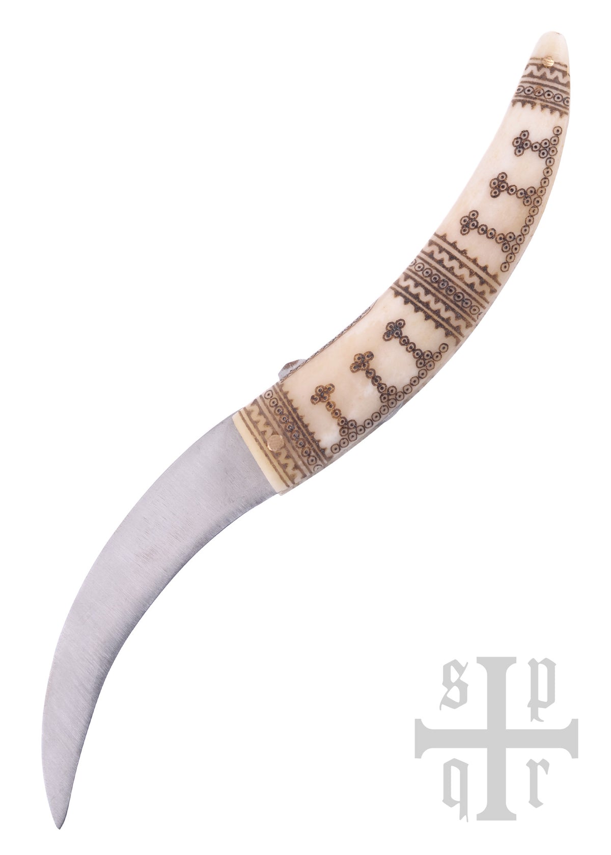 Couteau pliant viking avec lame en acier carbone et manche en os