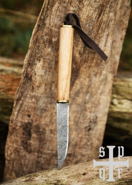 Kleines Wikinger-Messer aus Gotland, Damaststahl, Griff aus Holz