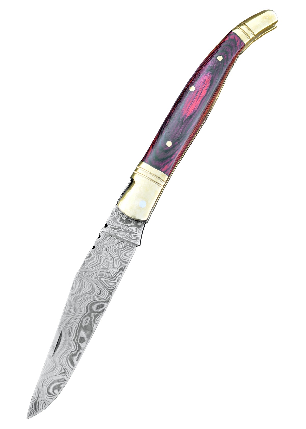 Couteau pliant style Laguiole à lame damassée et manche en bois