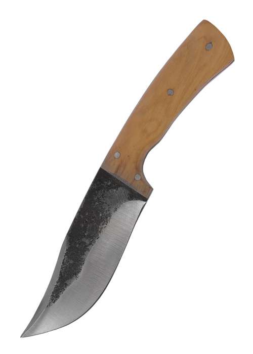 Couteau de chasse avec manche en bois d'olivier, env.20 cm, étui en cuir,