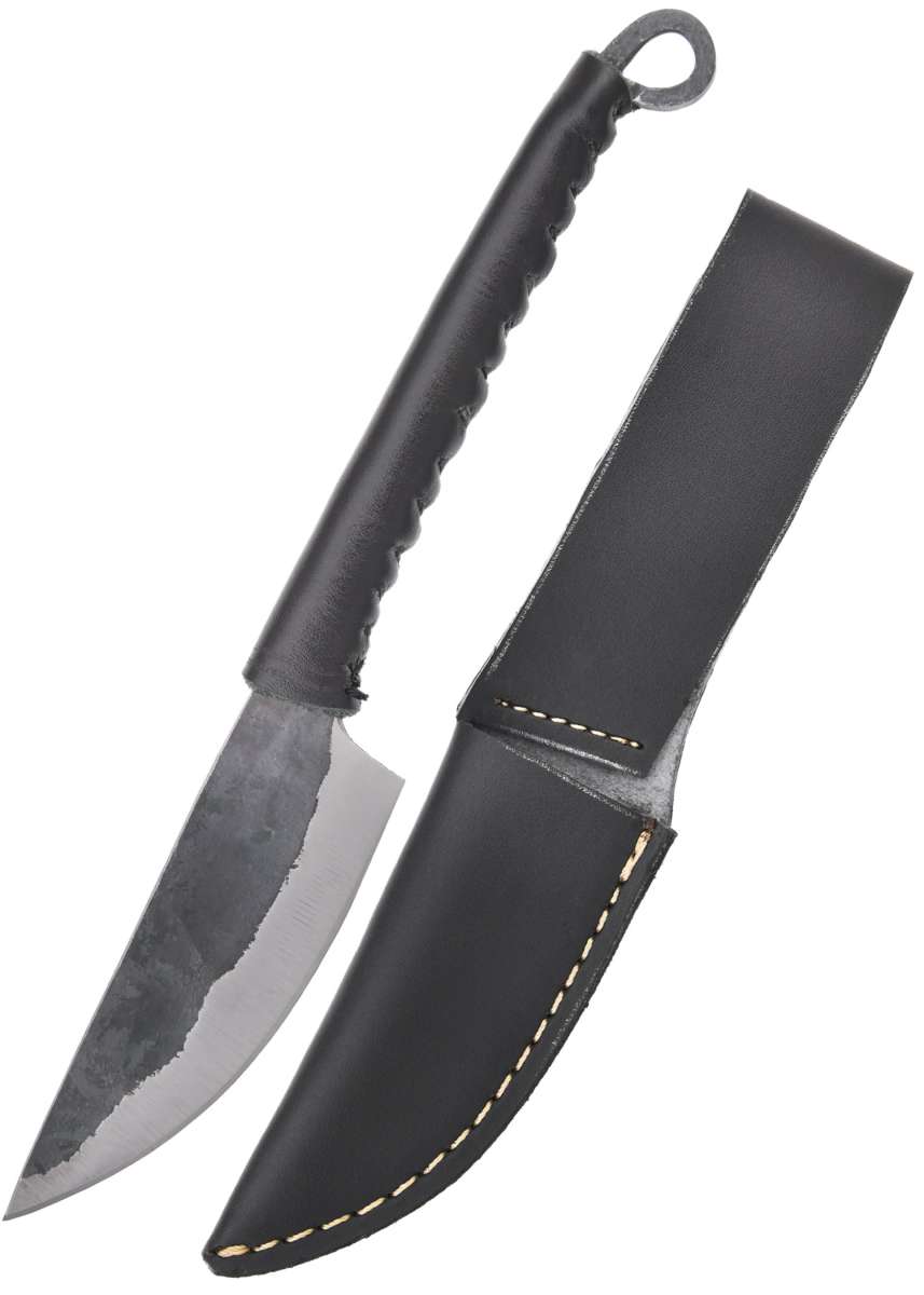 Couteau forgé avec manche en cuir enroulé 21 cm