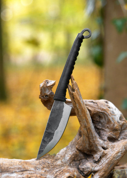 Couteau forgé avec manche en cuir enroulé 21 cm