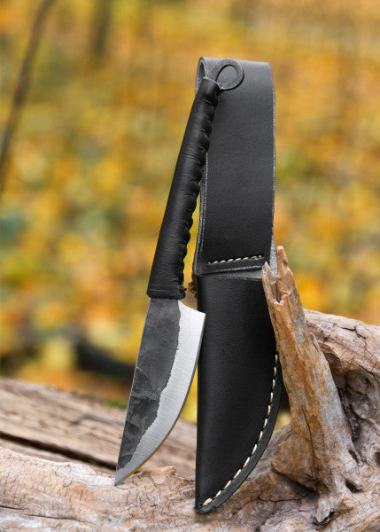 Couteau forgé avec manche en cuir enroulé 21 cm