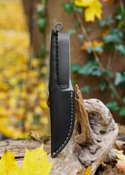 Couteau forgé avec manche en cuir enroulé 21 cm