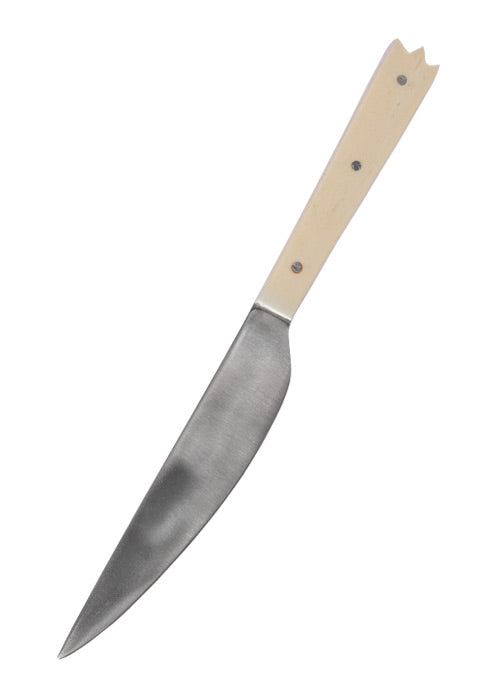Couteau de table médiéval avec manche en os et étui en cuir
