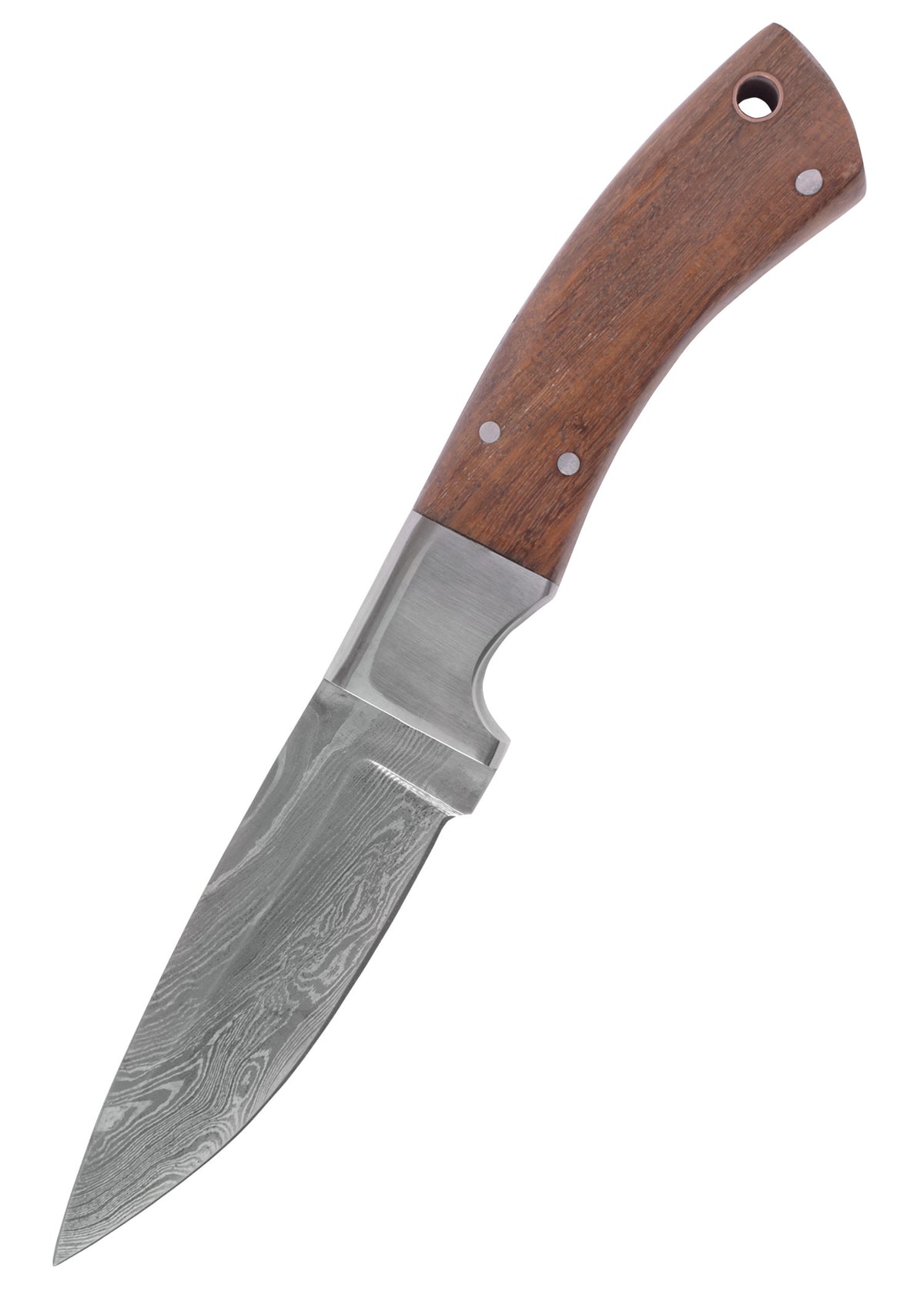 Couteau utilitaire damassé avec manche en bois et étui en cuir