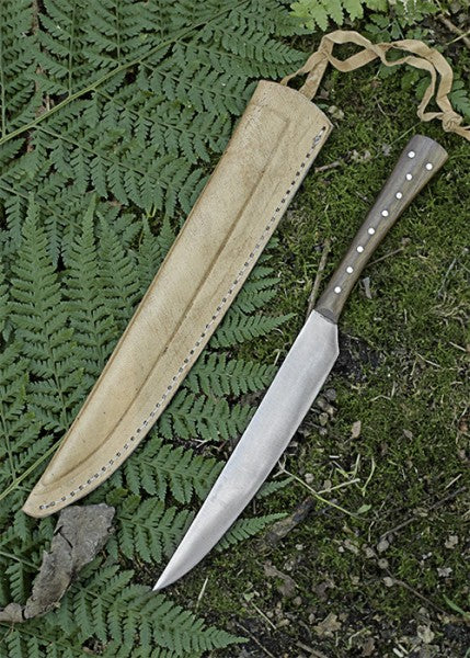 Couteau à manger avec manche en bois, 23,5 cm, avec fourreau