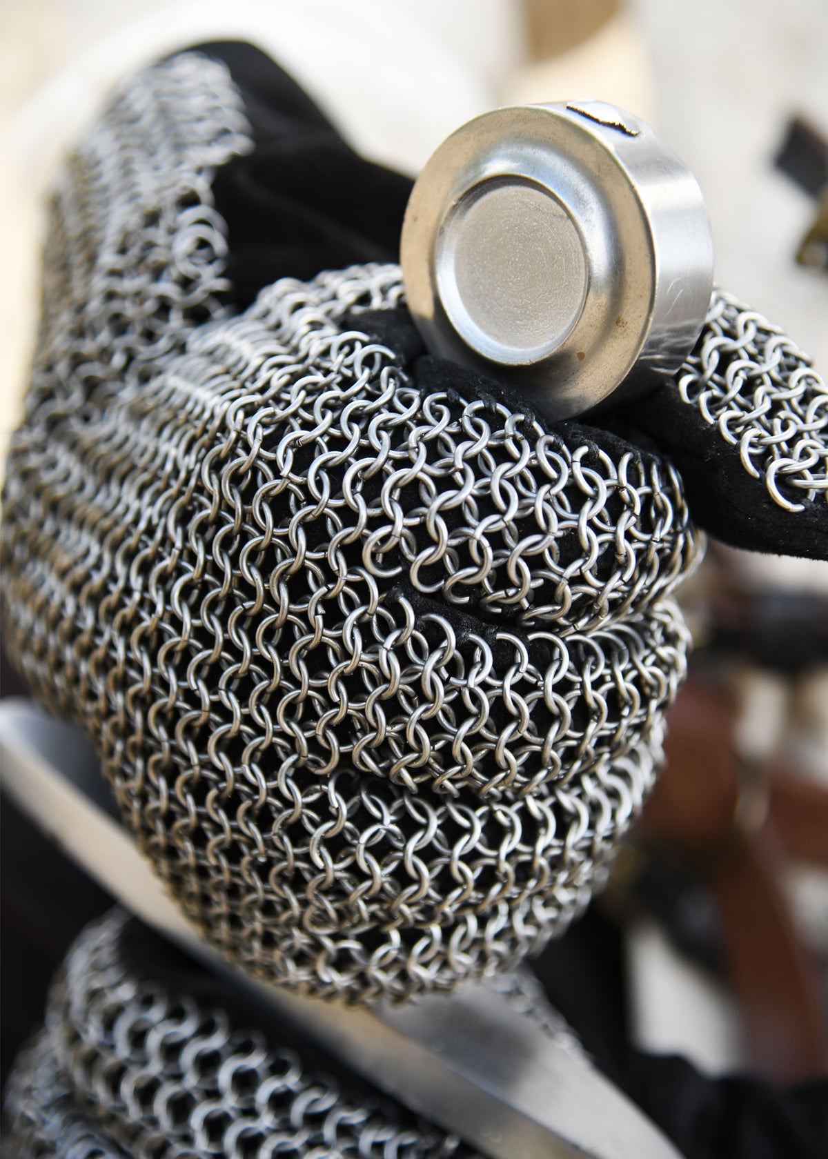 Gants à doigts en cuir et maille d'acier non traité