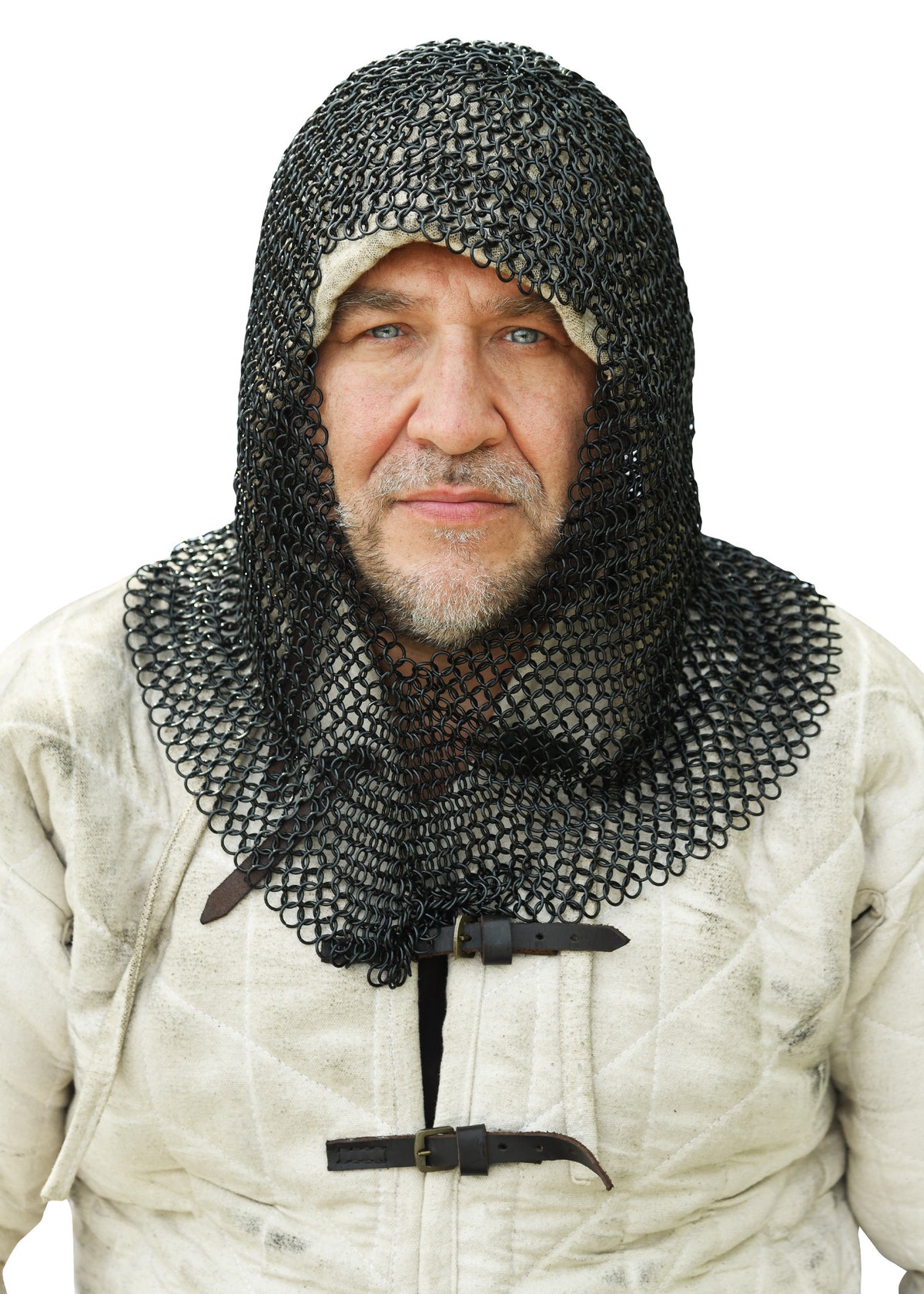 Coiffe de mailles non rivetée brunie, ouverture en V