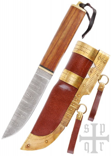 Couteau viking en acier damassé avec manche en bois