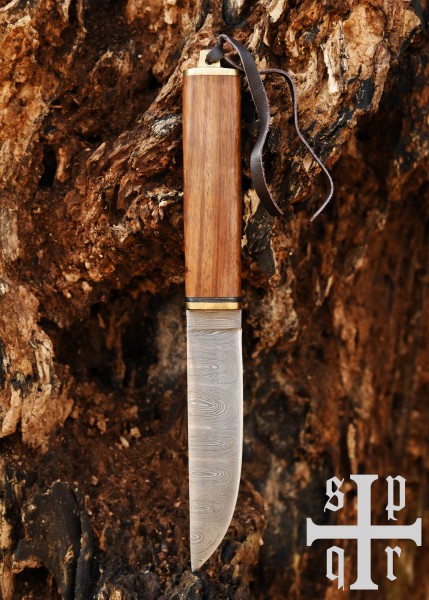 Couteau viking en acier damassé avec manche en bois