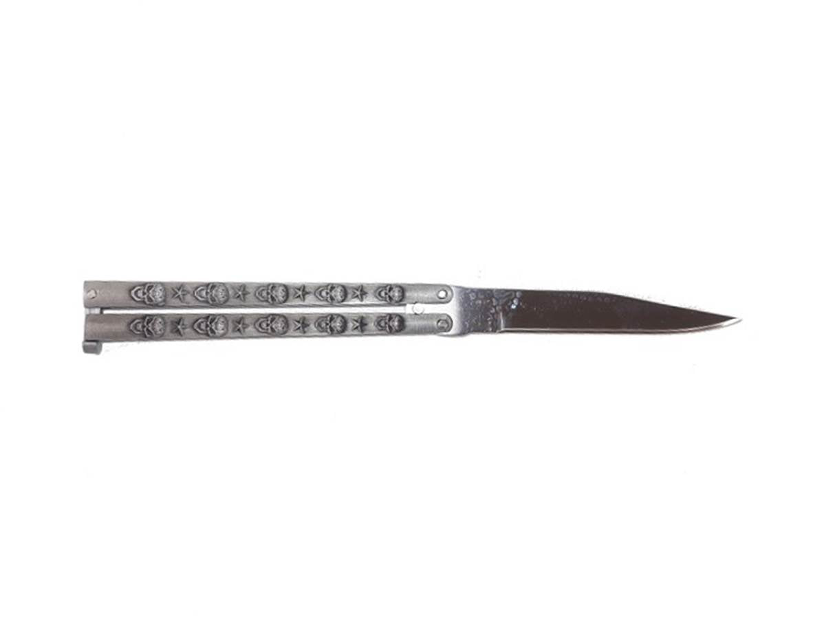 Couteau papillon ajouré gris lame 7 cm