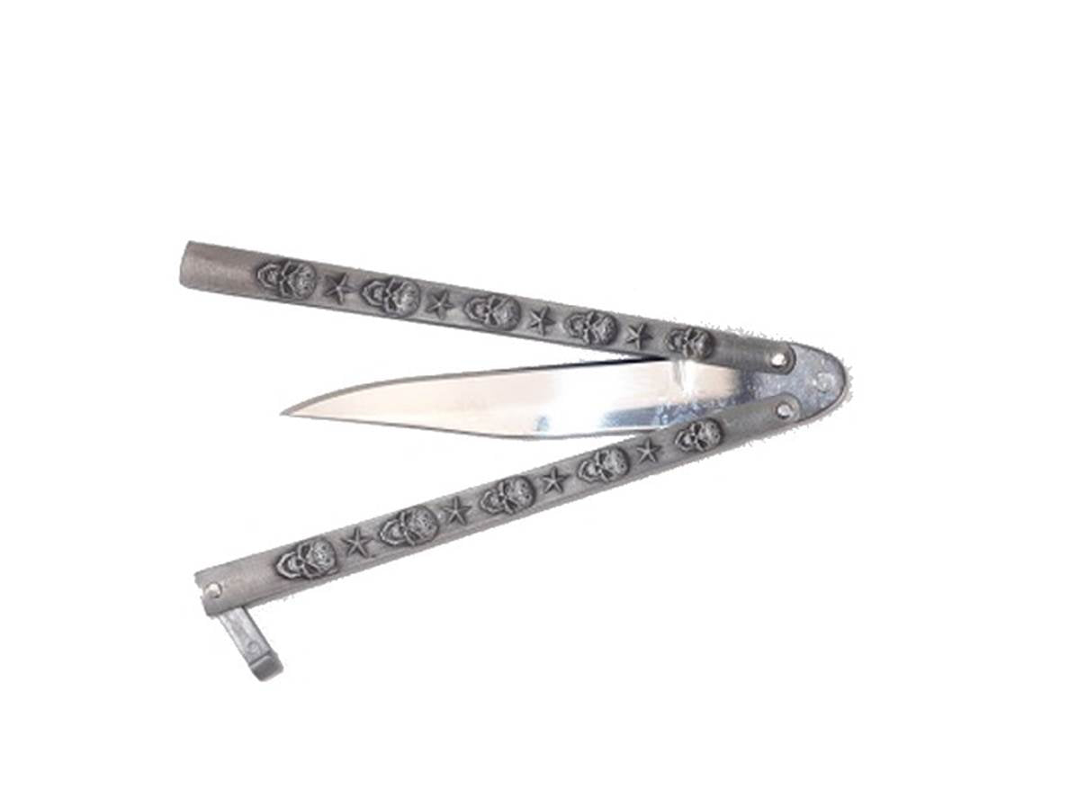Couteau papillon ajouré gris lame 7 cm