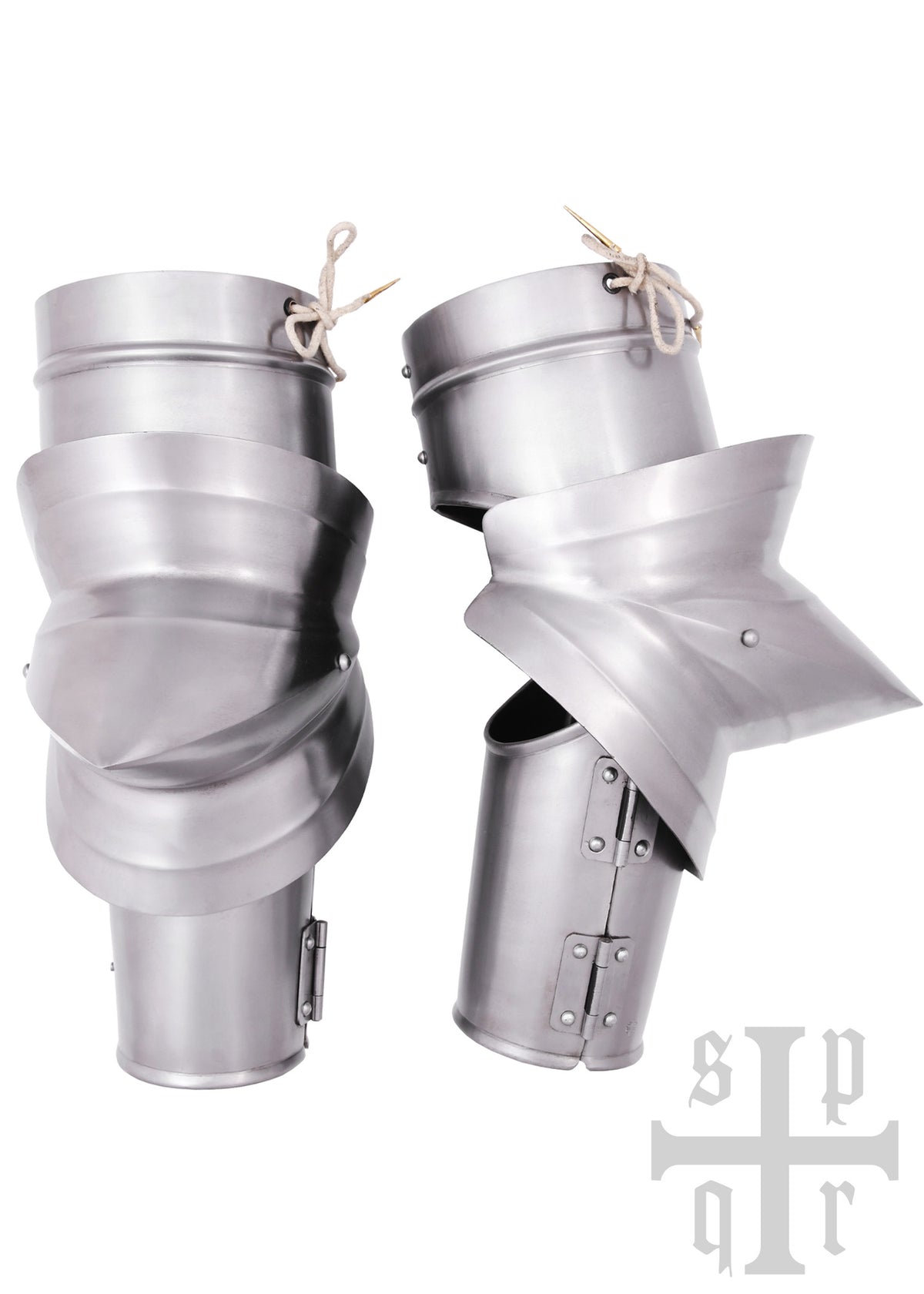 Bras d'armure gothiques à coudières pointues en acier, la paire