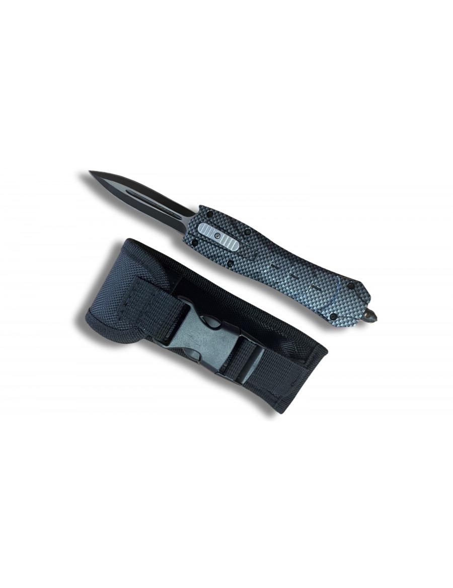 Couteau Automatique Métal Carbone Lame 9cm avec Étui et Brise-Vitre - Archery Connect