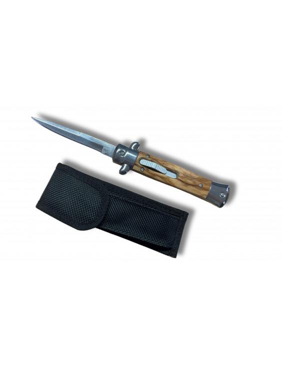 Couteau Automatique Lame Jaillissante 9cm Sicilien Bois Clair avec Étui - Archery Connect