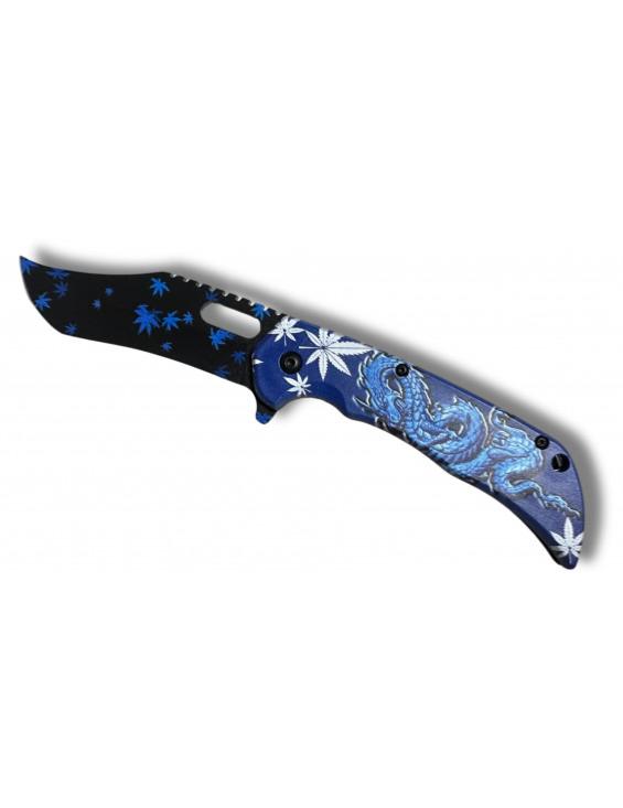 Couteau Foliage Dragon Bleu Lame 9cm Clip Ceinture - Archery Connect