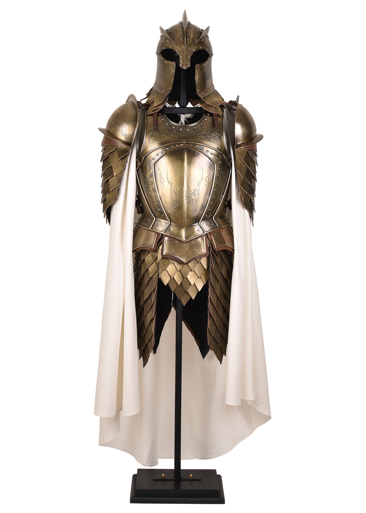 Armure de la Garde royale en acier finition laiton avec casque et cape