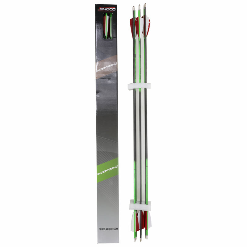 Flèches Shocq Inceptor 4.2 avec Plumes Naturelles et Pointe - Vue 3 - Archery Connect