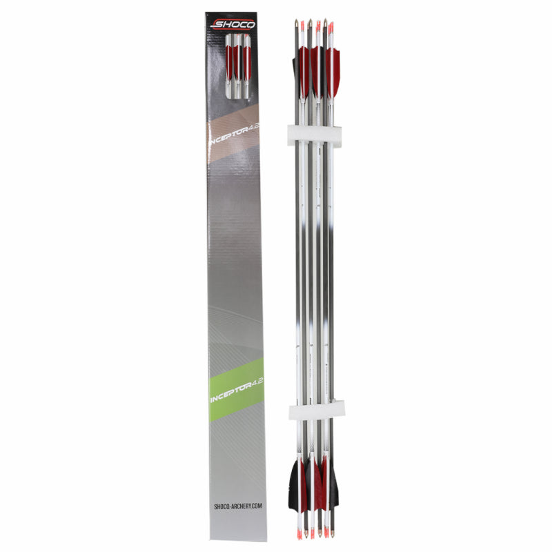 Flèches Shocq Inceptor 4.2 avec Plumes Naturelles et Pointe - Vue 2 - Archery Connect