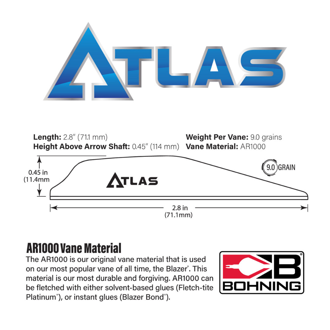 Plumes Bohning AR1000 2.8 pouces Atlas - Vue 4 - Archery Connect