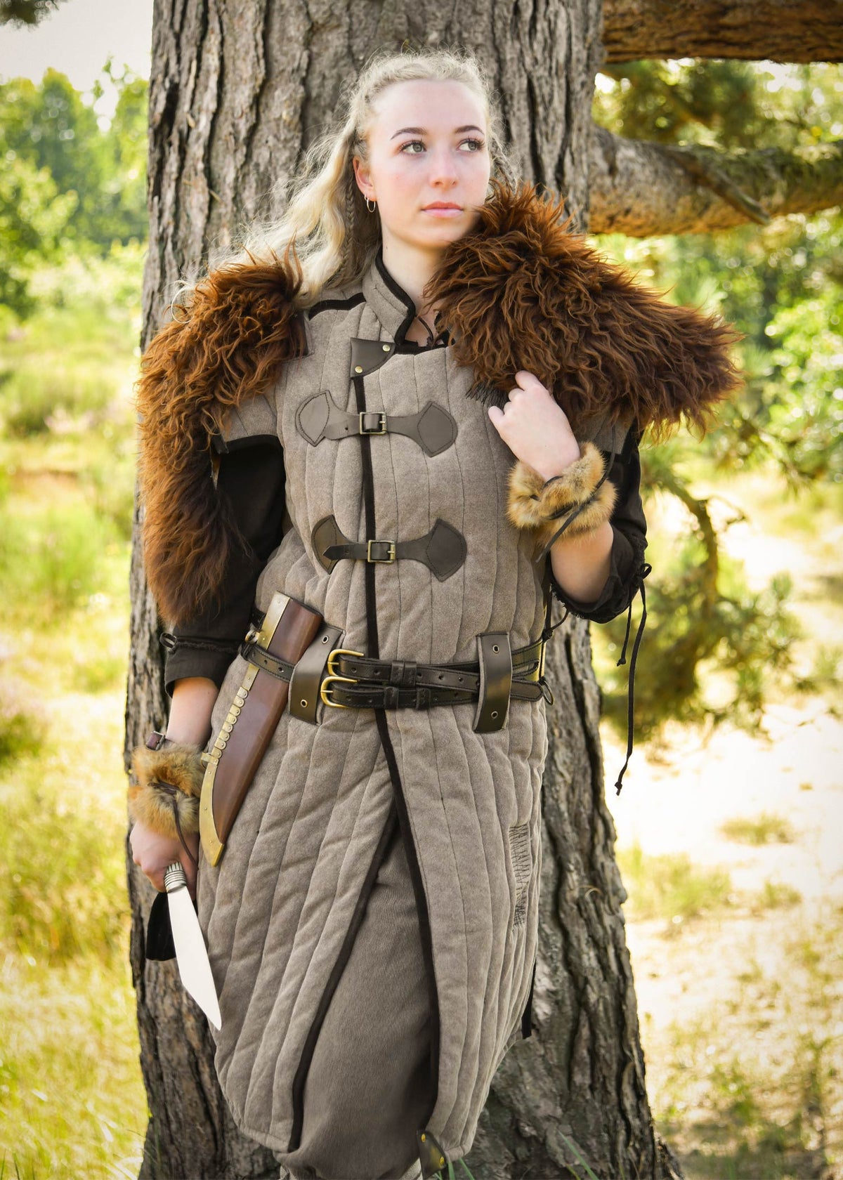 Gambison médiéval Vari aspect usé, marron et noir