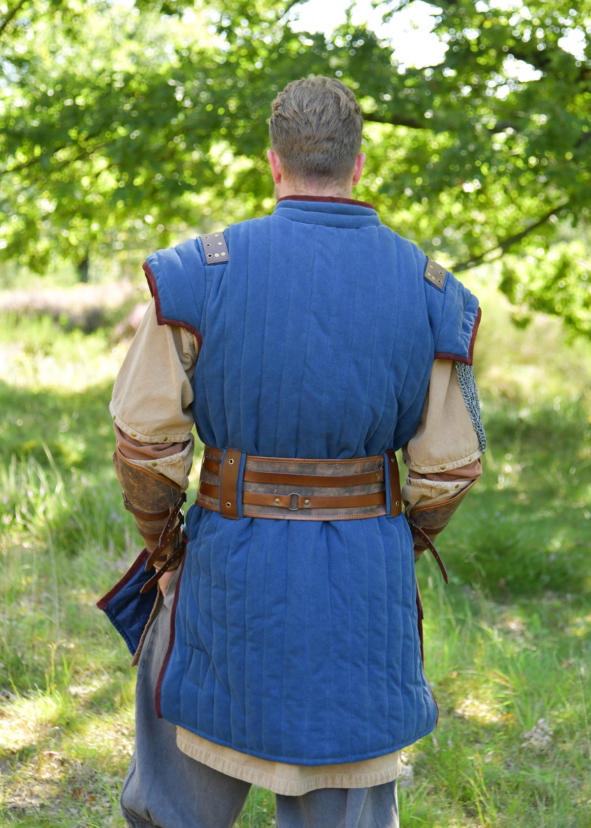 Gambison médiéval Vari aspect usé, bleu et marron