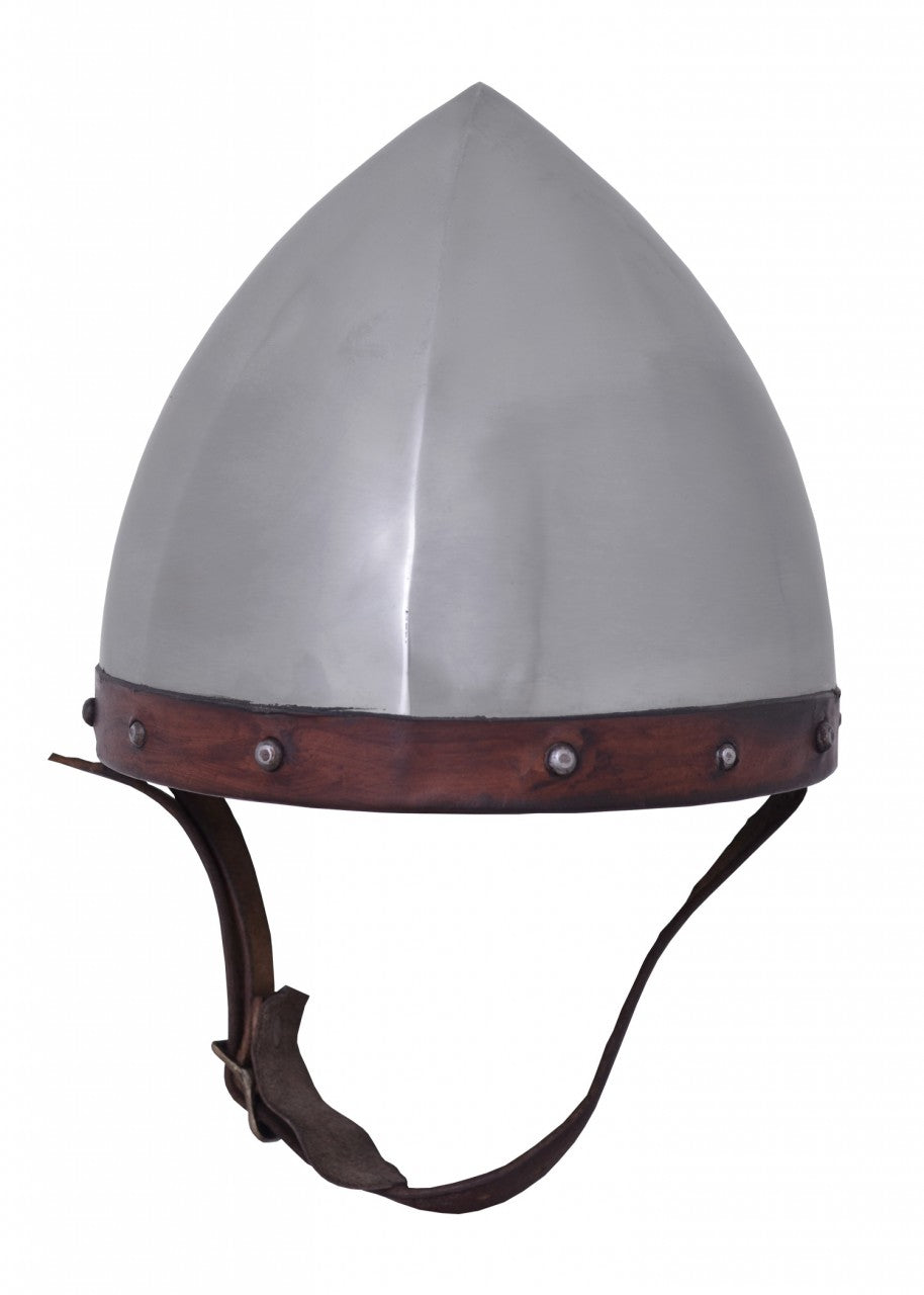 Casque d'archer conique sans nasal en acier avec bord en cuir