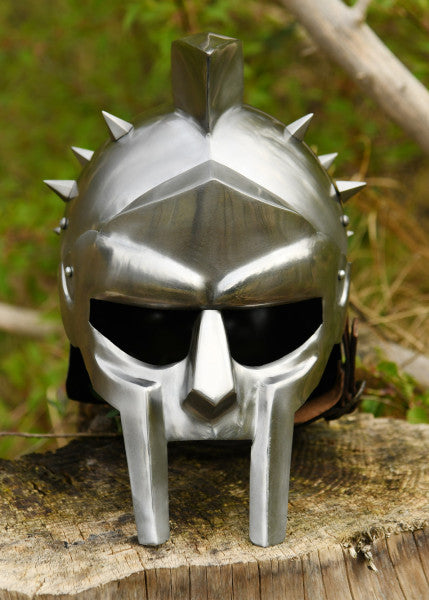 Casque de gladiateur Maximus avec incrustation de cuir avec épines