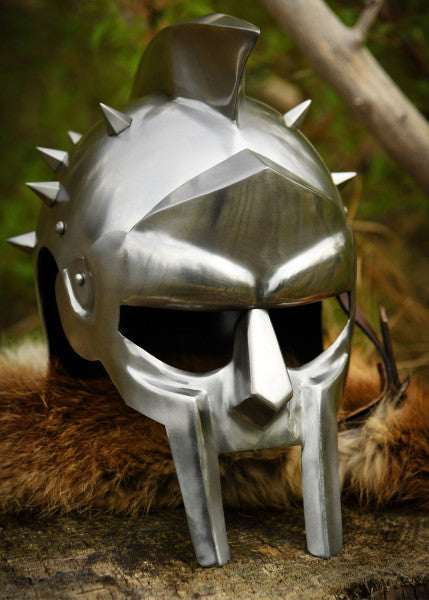 Casque de gladiateur Maximus avec incrustation de cuir avec épines
