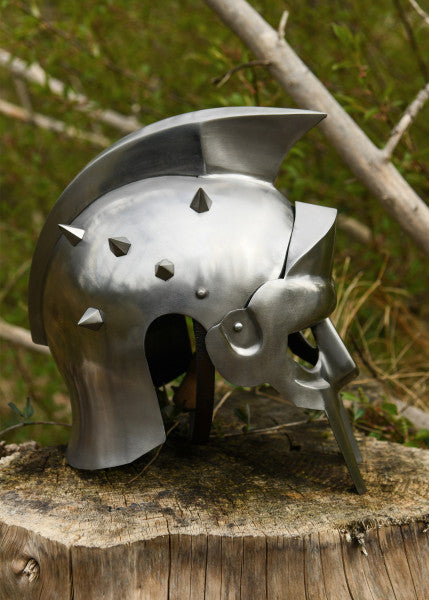 Casque de gladiateur Maximus avec incrustation de cuir avec épines