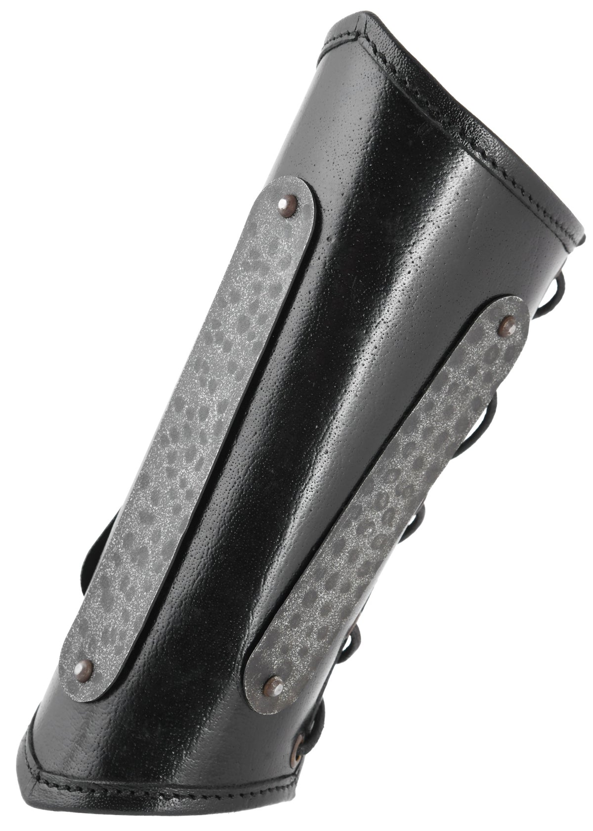 Brassards en cuir Balor noirs à plaques métalliques