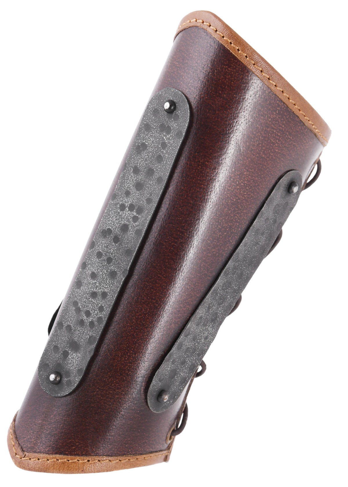 Brassards Arnulf en cuir brun avec plaques d'acier