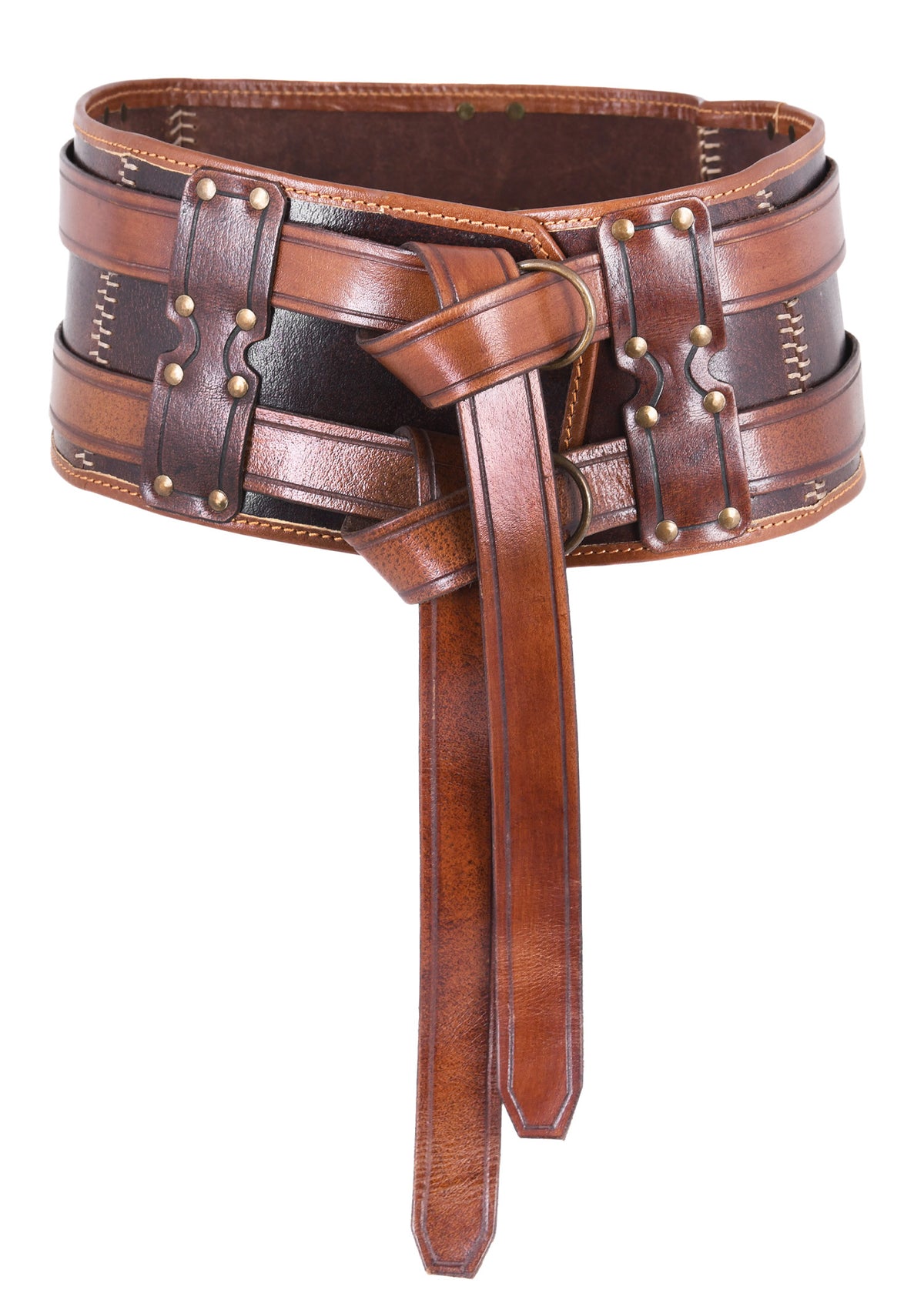 Ceinture double en cuir brun Arnulf