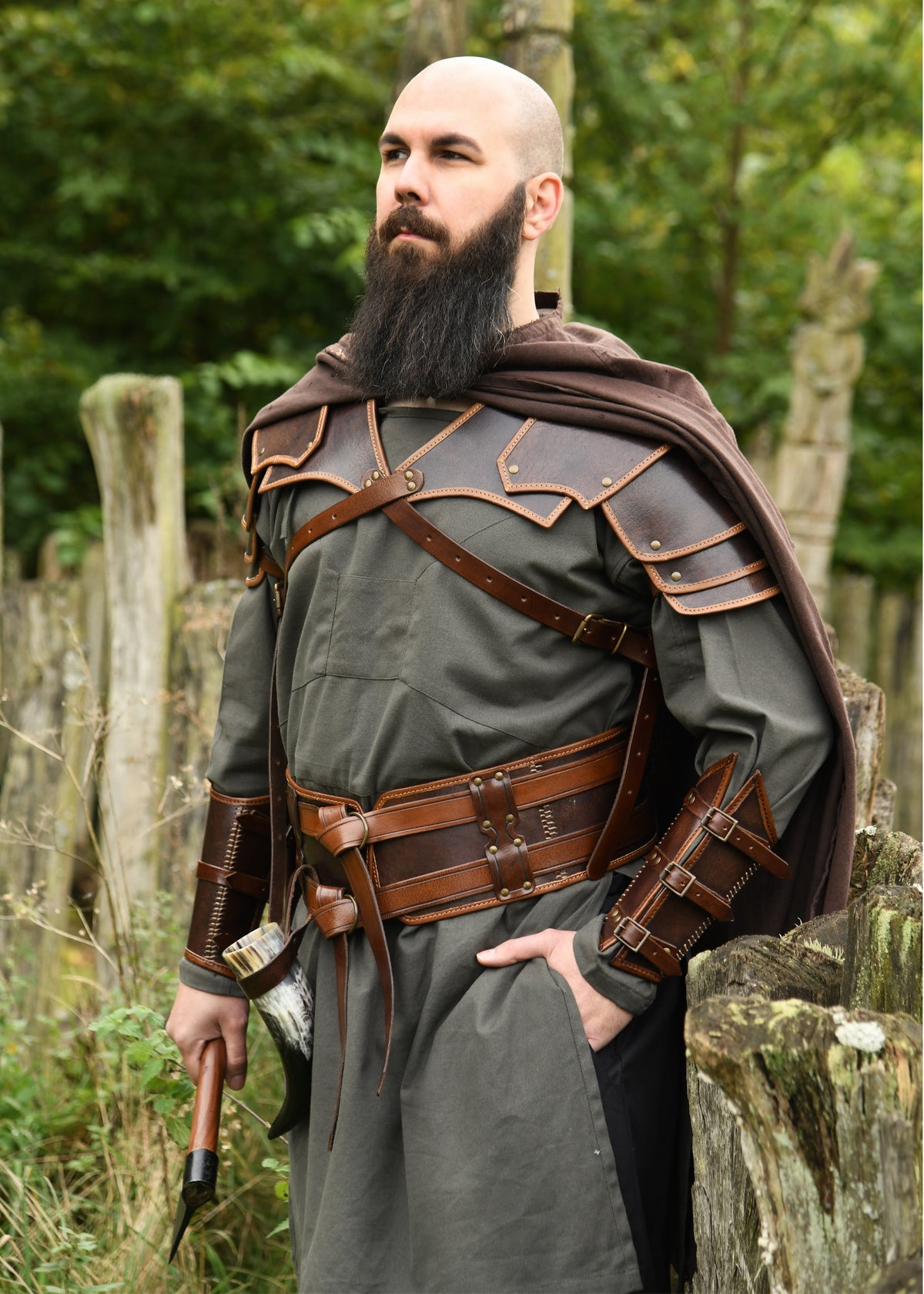 Ceinture double en cuir brun Arnulf