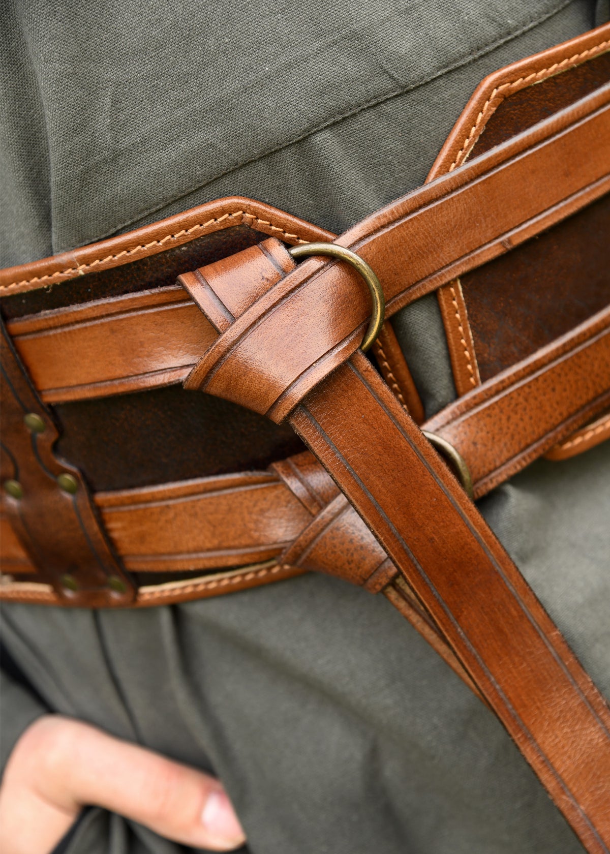Ceinture double en cuir brun Arnulf