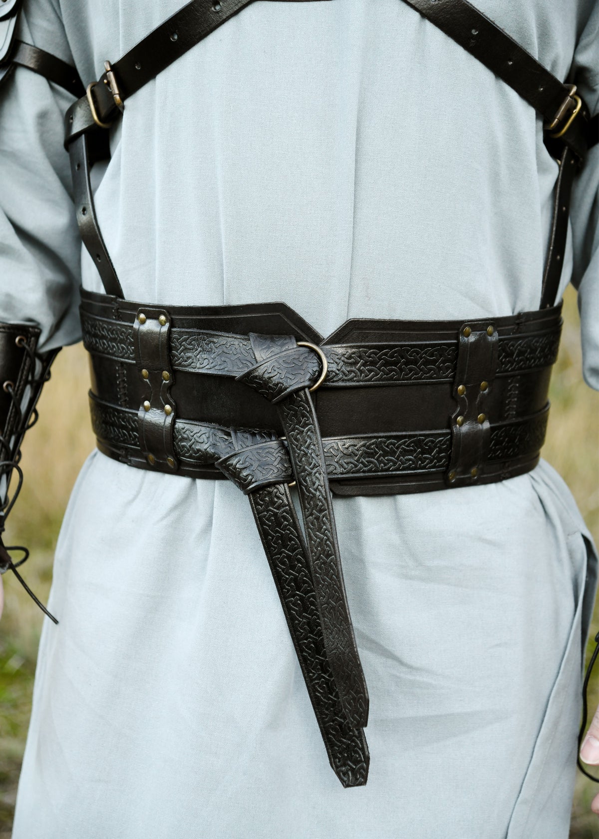 Ceinture double en cuir noir Balor