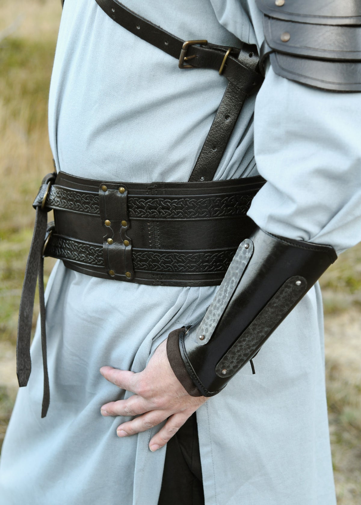 Ceinture double en cuir noir Balor