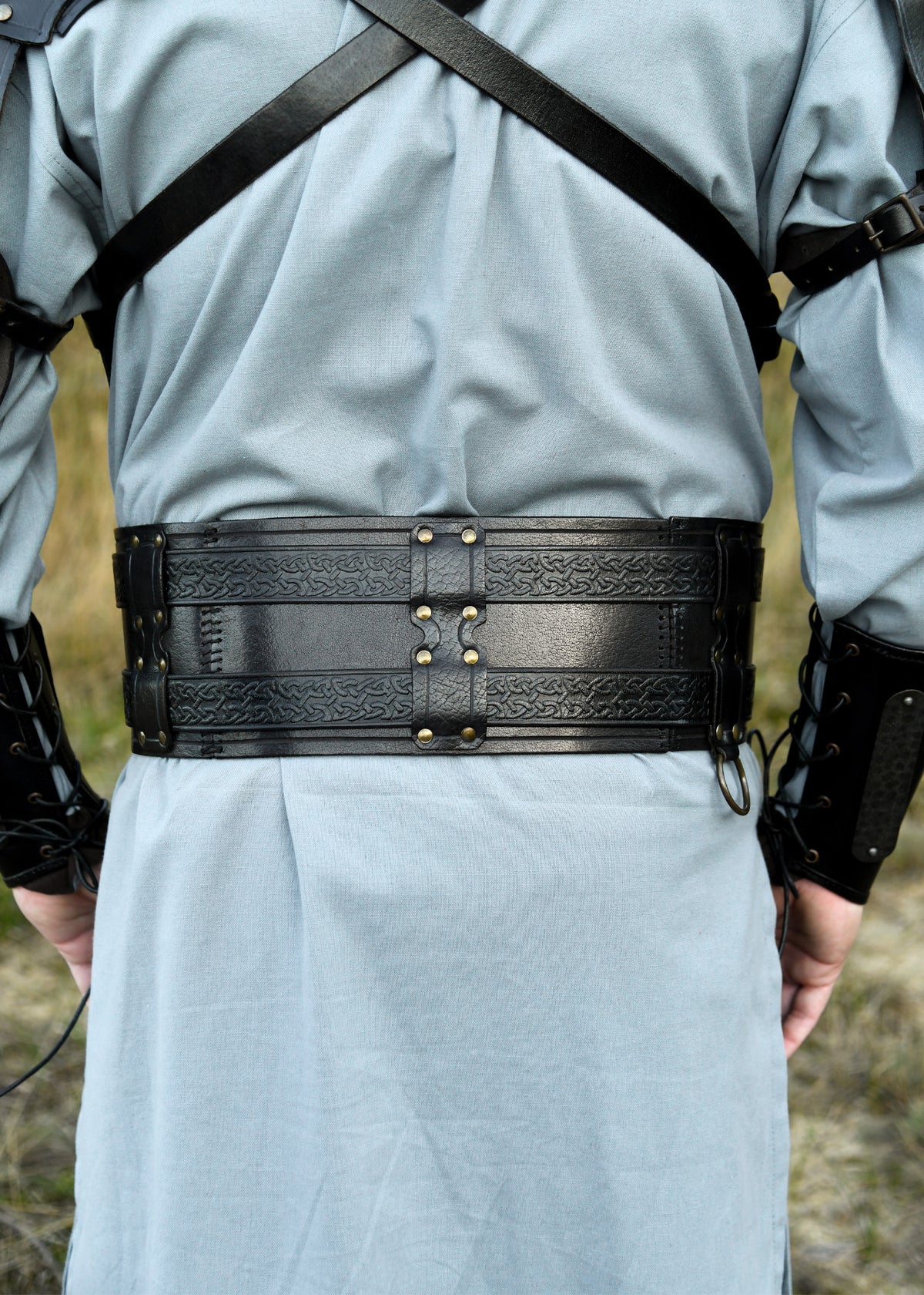 Ceinture double en cuir noir Balor