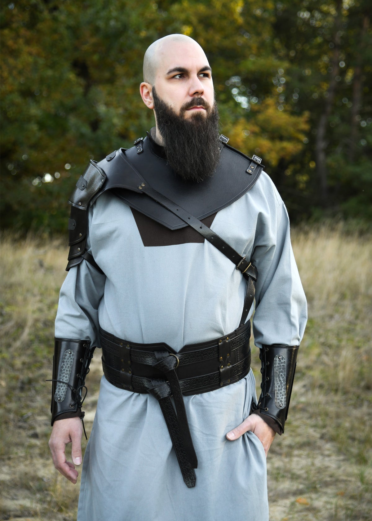 Gorgerin en cuir noir Balor