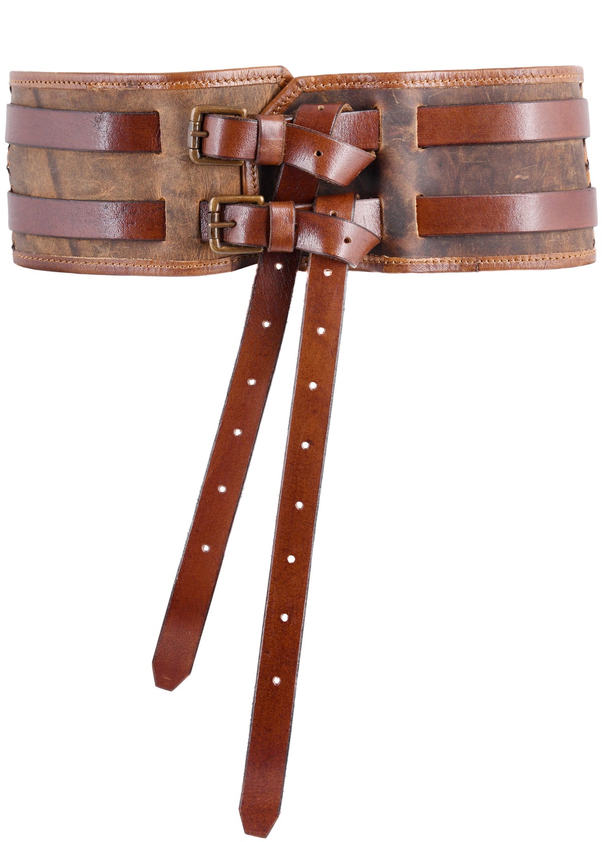 Ceinture double Sindri en cuir gras marron