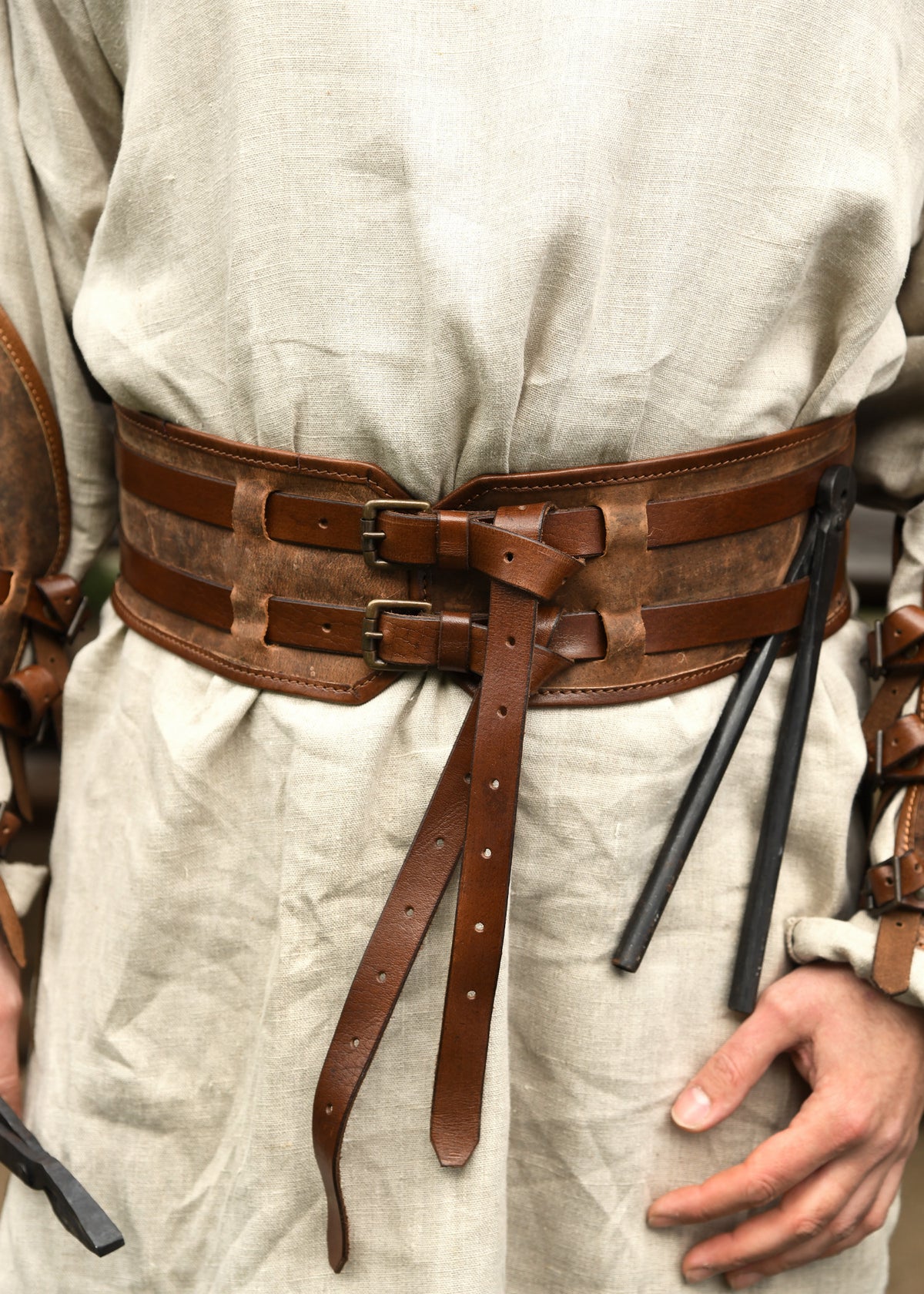 Ceinture double Sindri en cuir gras marron
