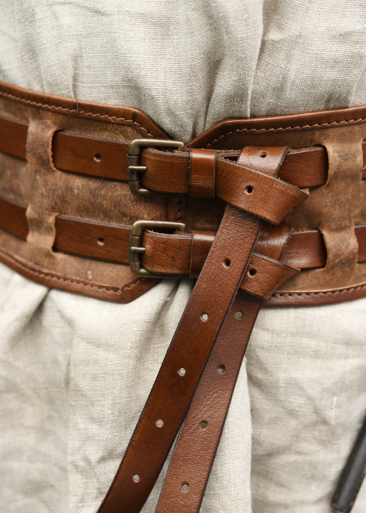 Ceinture double Sindri en cuir gras marron